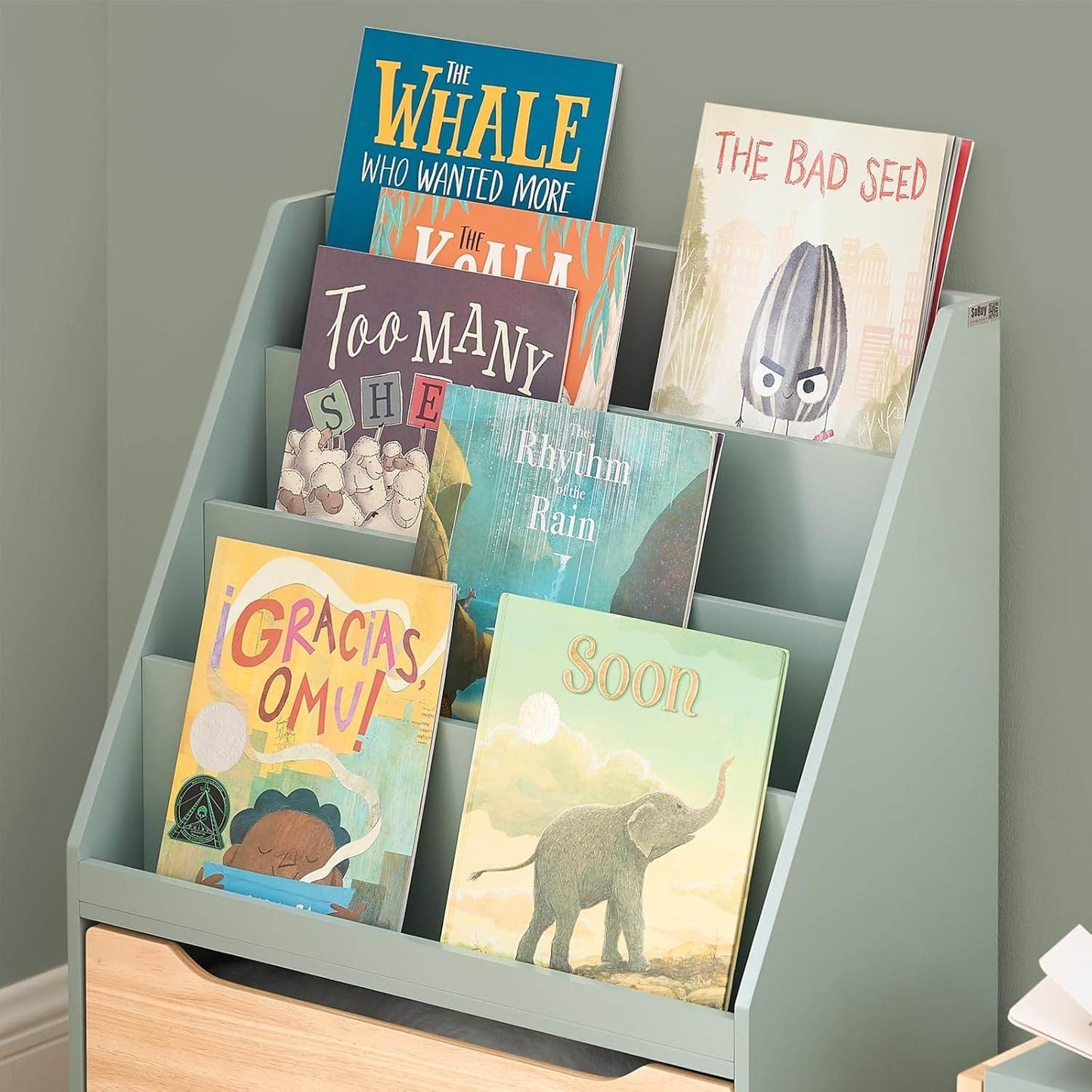 Kinder Bücherregal | Spielzeugtruhe | Aufbewahrungsregal Kinderzimmer | Grün-Natur - Palo24