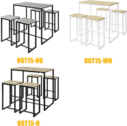 Bartisch mit 4 Hockern | Bartisch set | Stehtisch | 5-teilig | grau | OGT15-HG