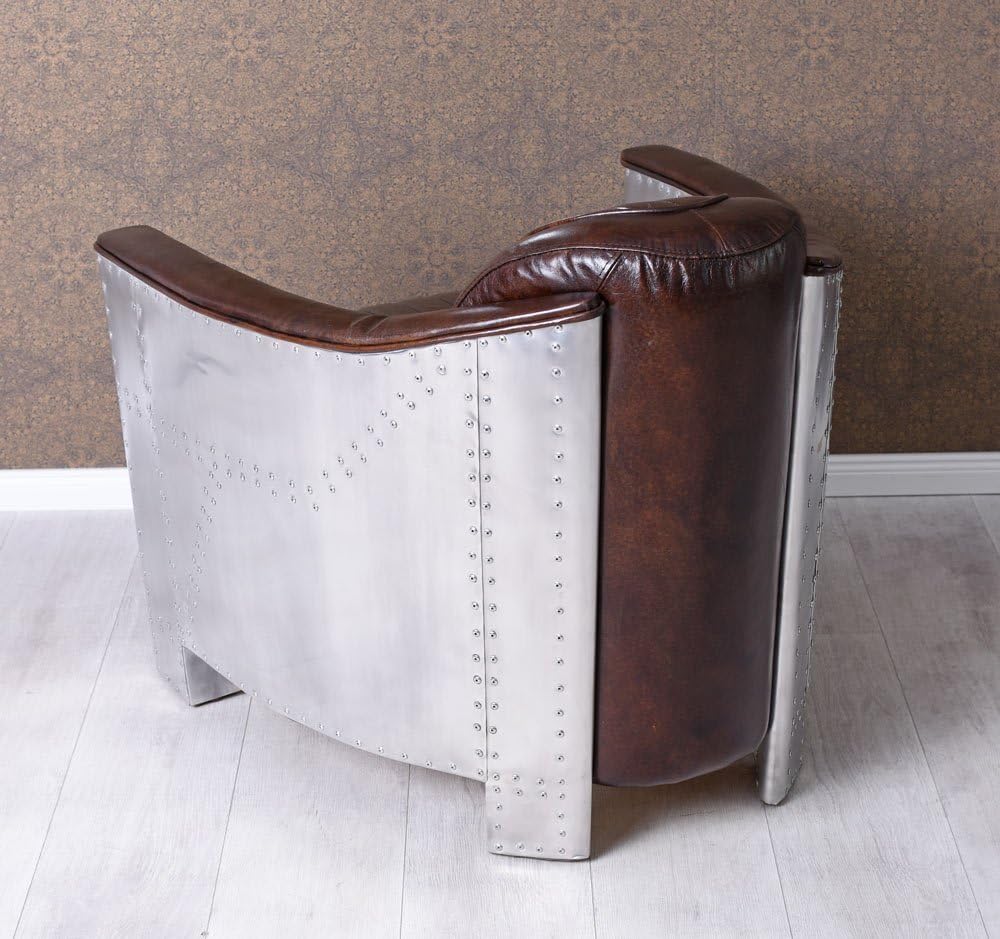 Ledersessel Flugzeug Design Clubsessel Leder & Metall gepolster Sessel Aviator - Palo24