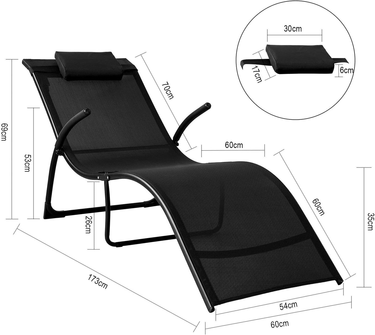 Gartenliege | Sonnenliege klappbar | Liegestuhl Schwarz | OGS45-SCH