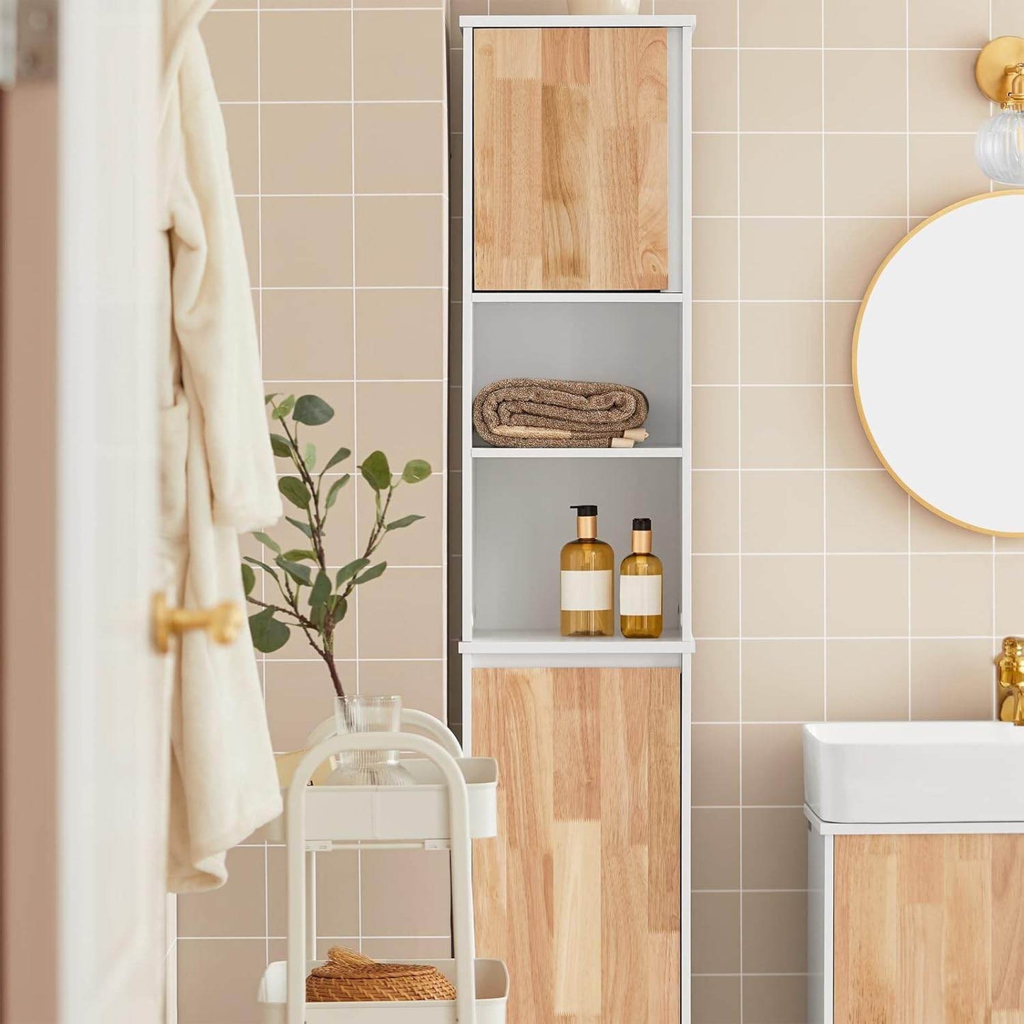 Bad Hochschrank | Badschrank | Wäscheschrank | Badmöbel | BZR74-W - Palo24