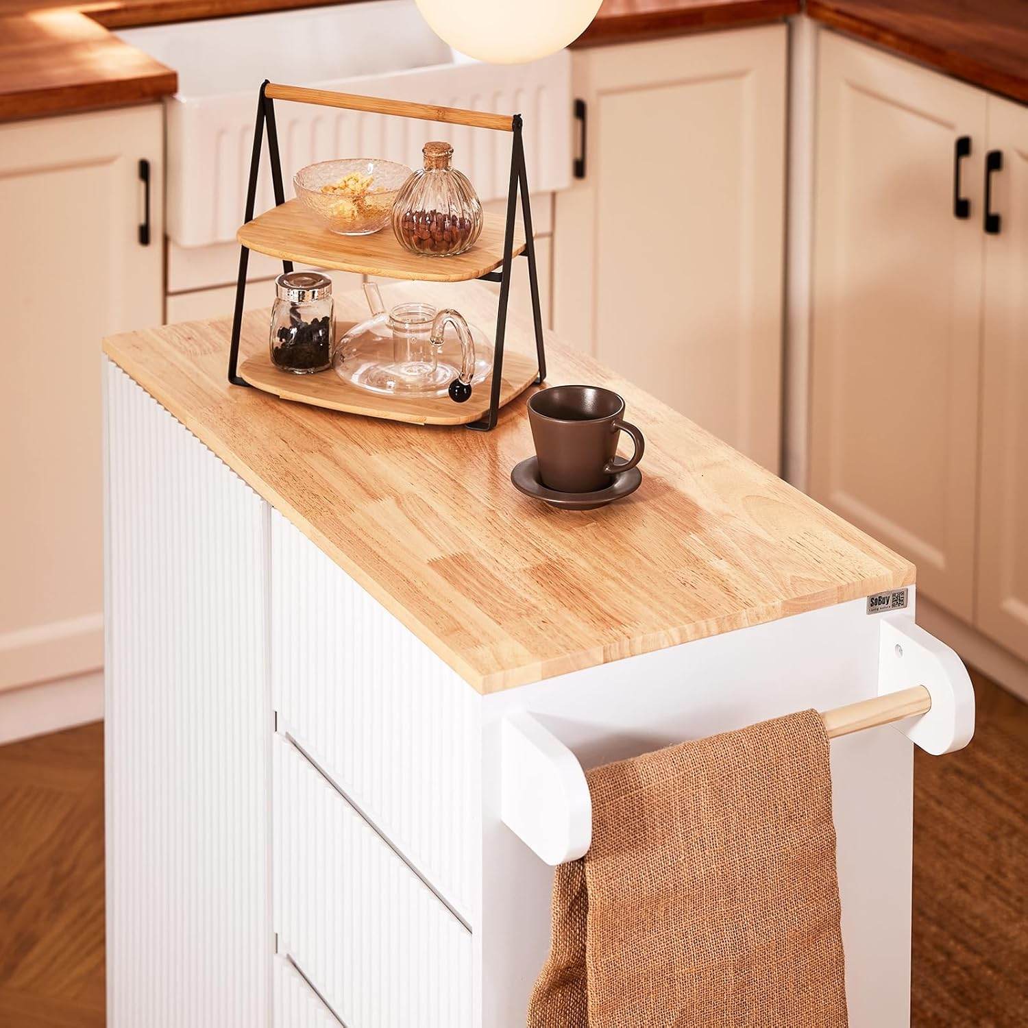 Design Kücheninsel | Servierwagen Weiß | Küchenwagen mit Arbeitsplatte - Palo24