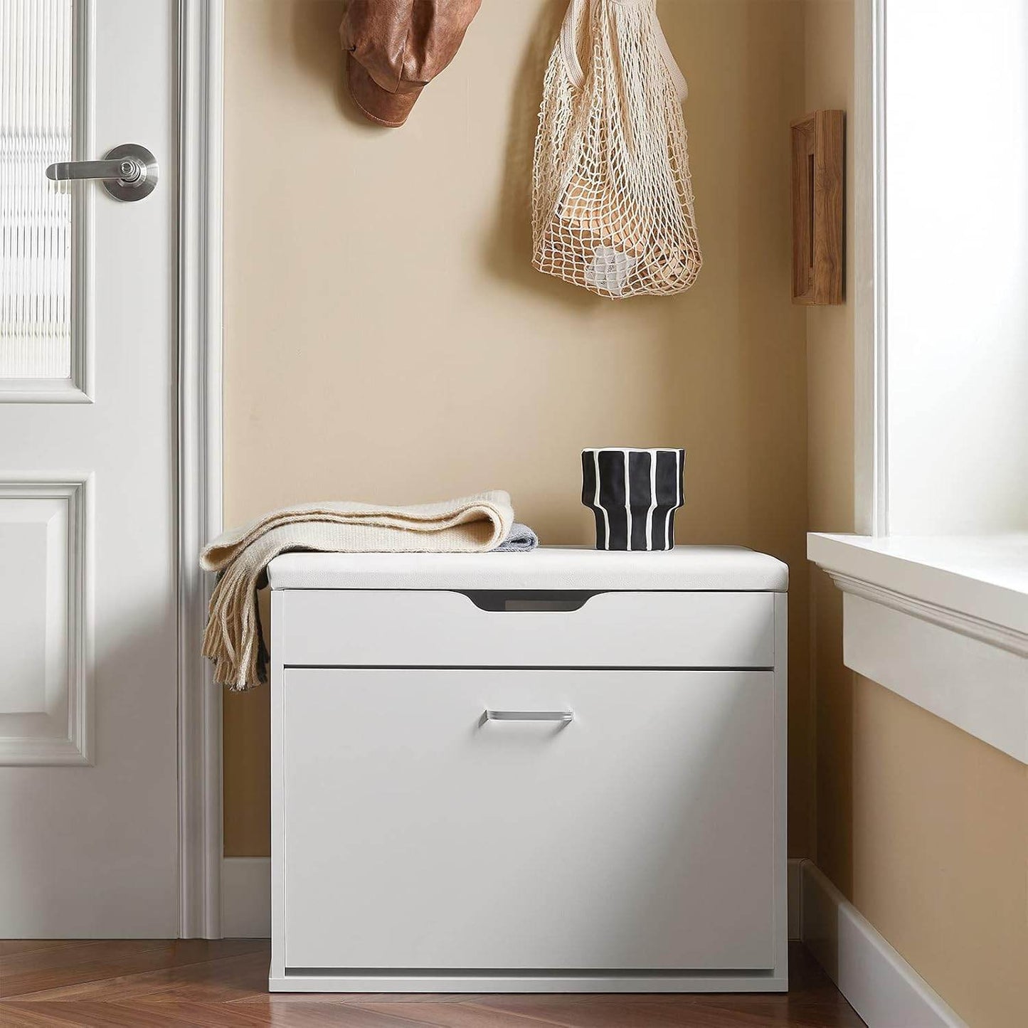 Schuhkipper | Schuhbank mit Sitzkissen | Weiss FSR95-W - Palo24