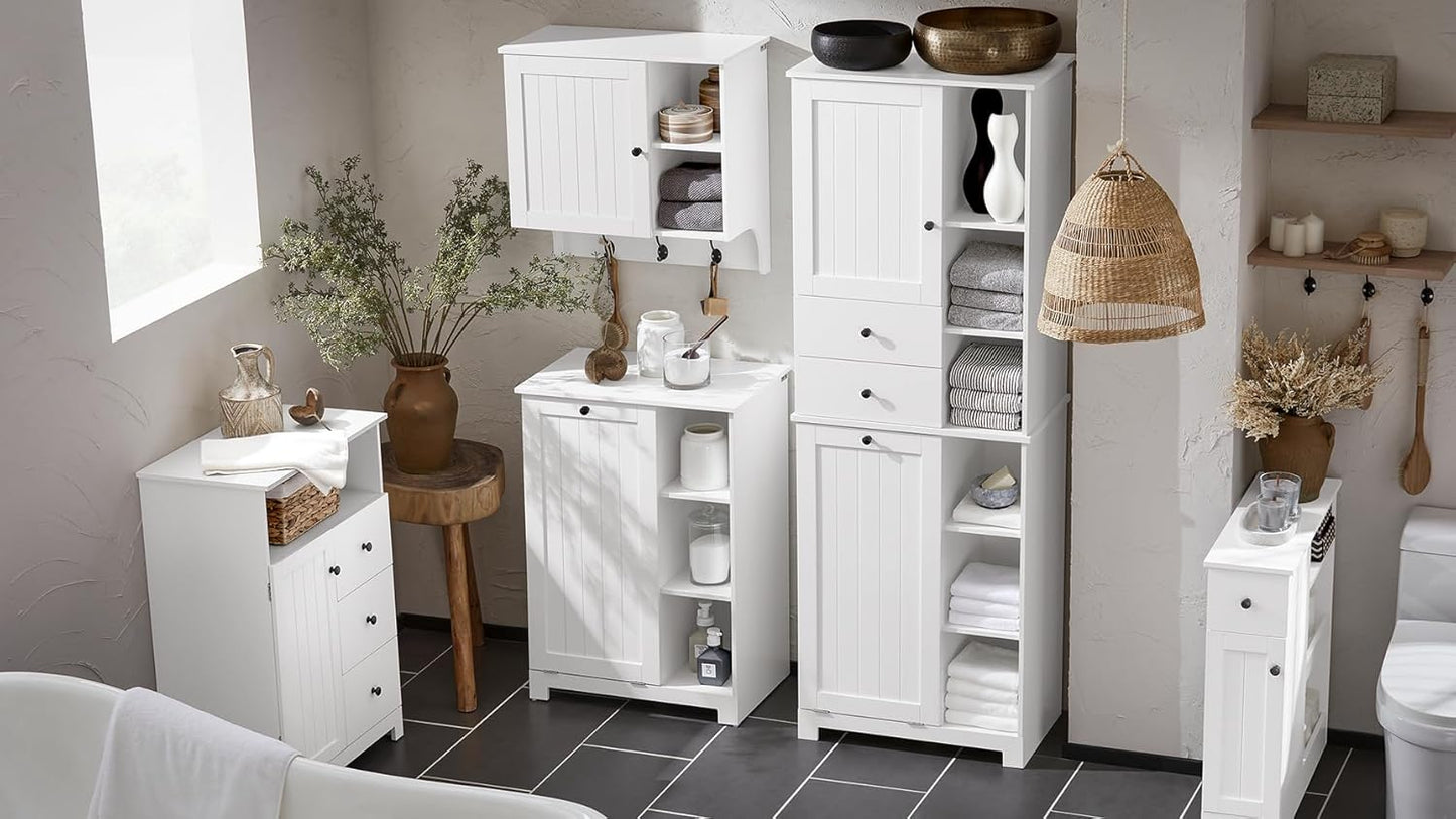 Wäscheschrank mit Wäschesack | Wäschesammler | Wäschekorb | Weiss BZR105-W