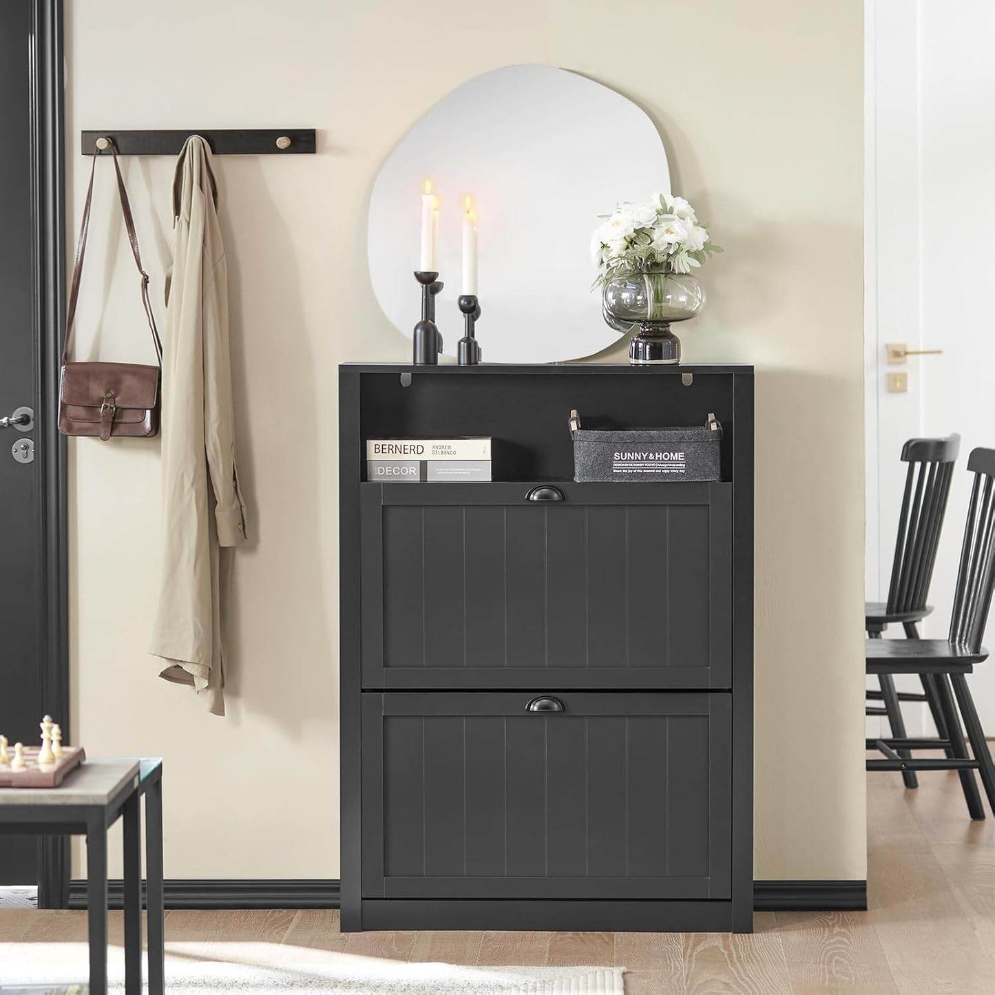 Schuhkipper | Schuhschrank mit 2 Klappen | Schuhkommode Schwarz - Palo24