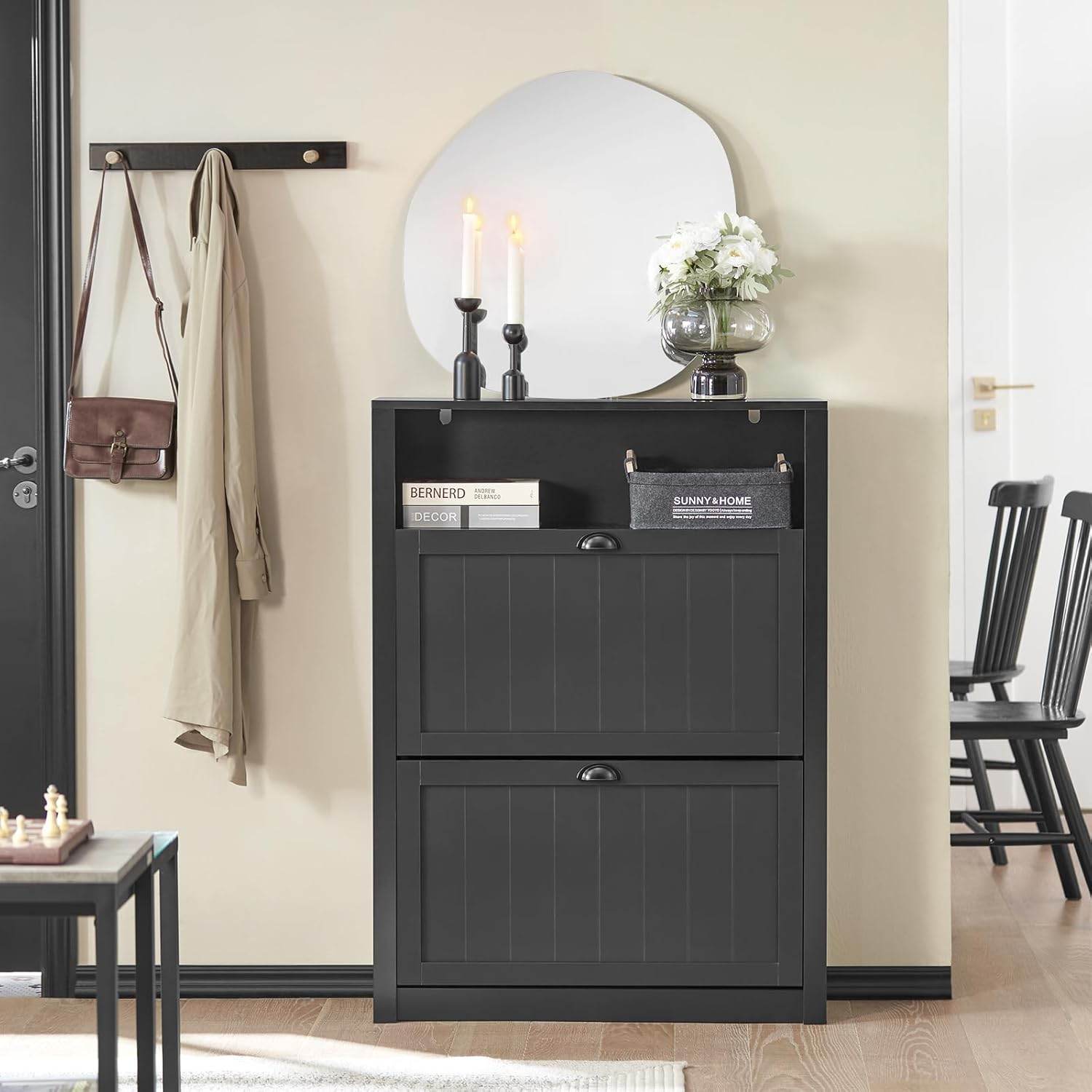 Schuhkipper | Schuhschrank mit 2 Klappen | Schuhkommode Schwarz - Palo24