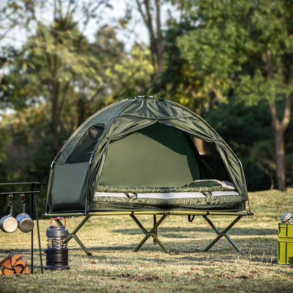 Tenda 4 in 1 per 1 persona, tenda pop-up, lettino da campeggio con sdraio da campeggio, verde