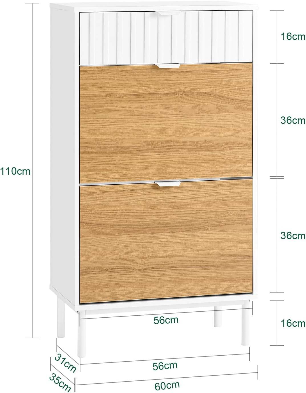 Schuhkipper mit 2 Klappen | Schuhschrank schmal | Schuhkommode | Weiss-Natur - Palo24