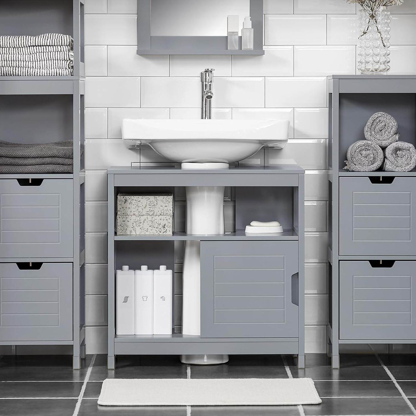 Waschbeckenunterschrank | Waschtisch | Badmöbel | Stahlgrau | FRG128-II-SG - Palo24