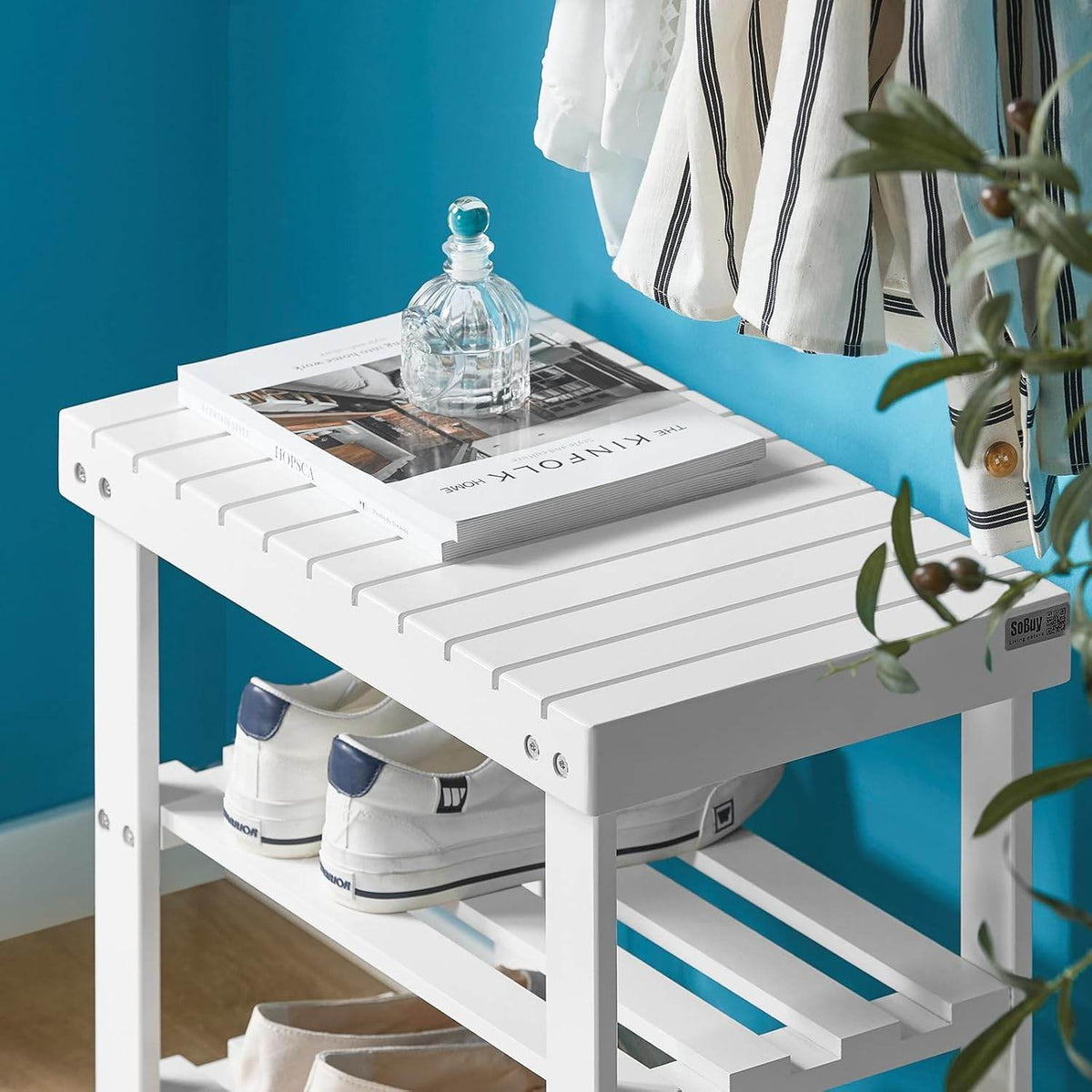 Schuhregal | Sitzbank schmal | Breit 50cm Weiss | FSR02-KW