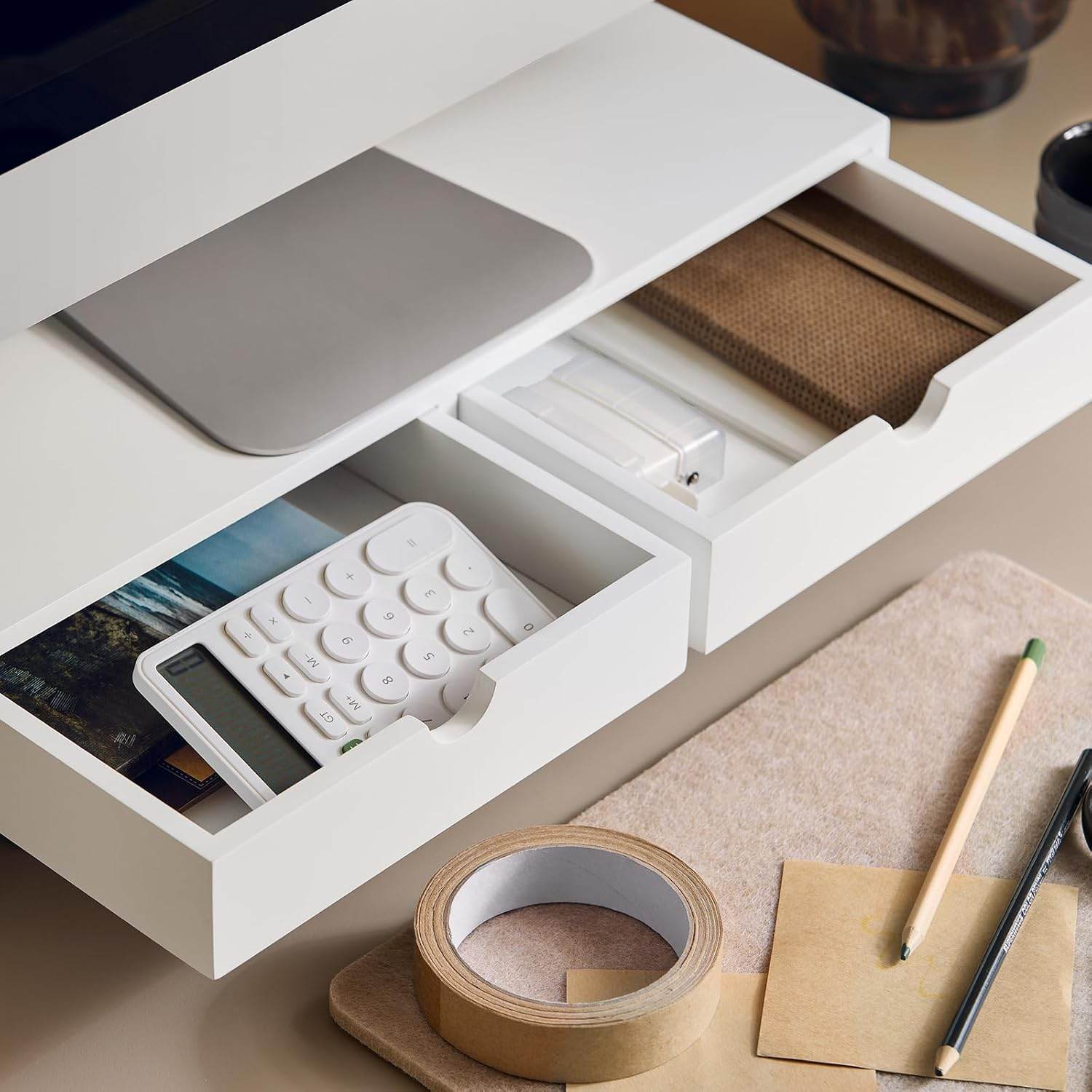 Monitorerhöhung | Monitorständer mit Schubladen | Weiss BBF02-W - Palo24