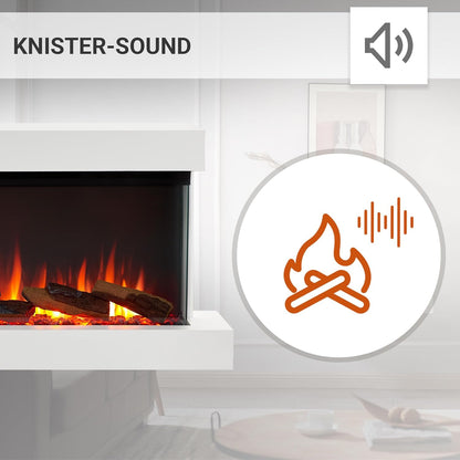 Elektrischer Wandkamin mit 3D-Flammeneffekt | Heizung 1500W, LED-Beleuchtung | Weiss