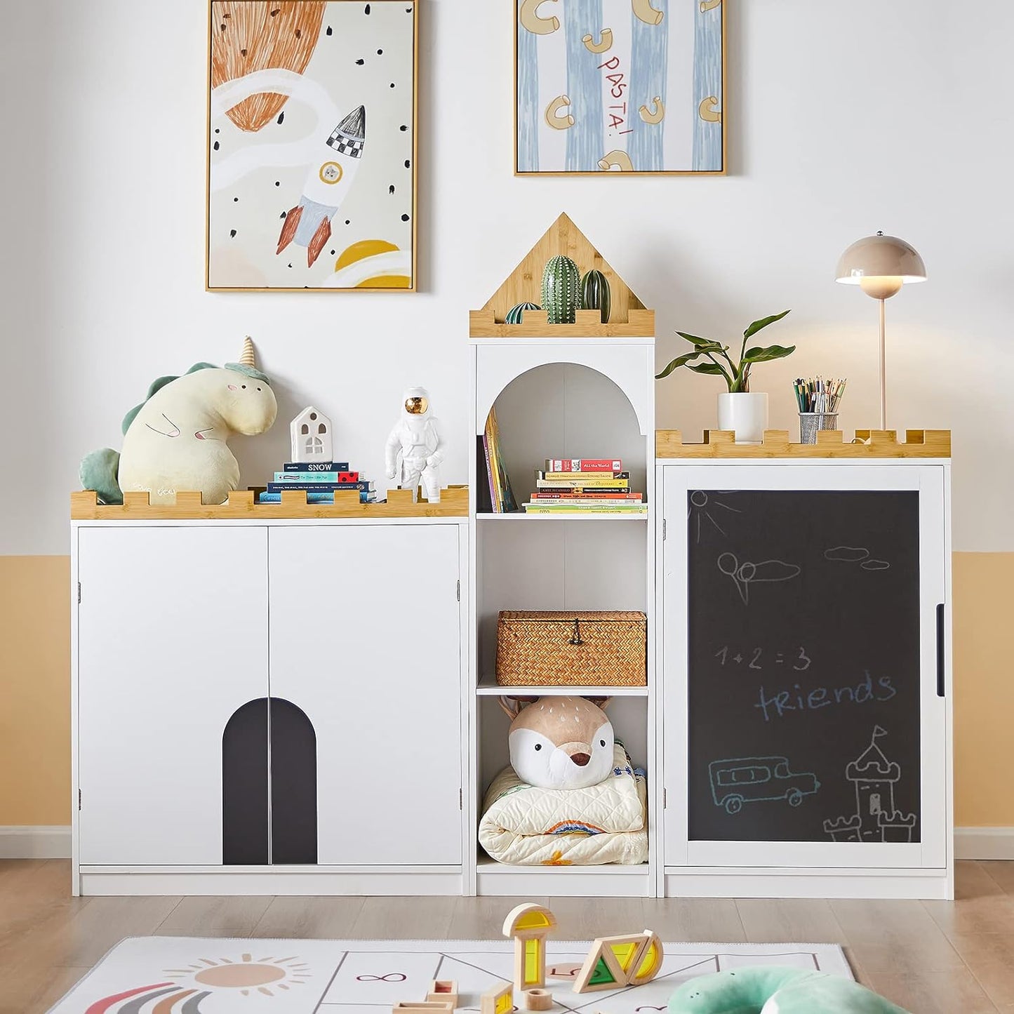 Kinderregal mit Tafel | Aufbewahrungsschrank | Kinderzimmer | KMB43-W