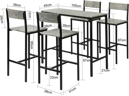 Bartisch mit 4 Hockern | Bartisch set | 5-teilig | OGT14