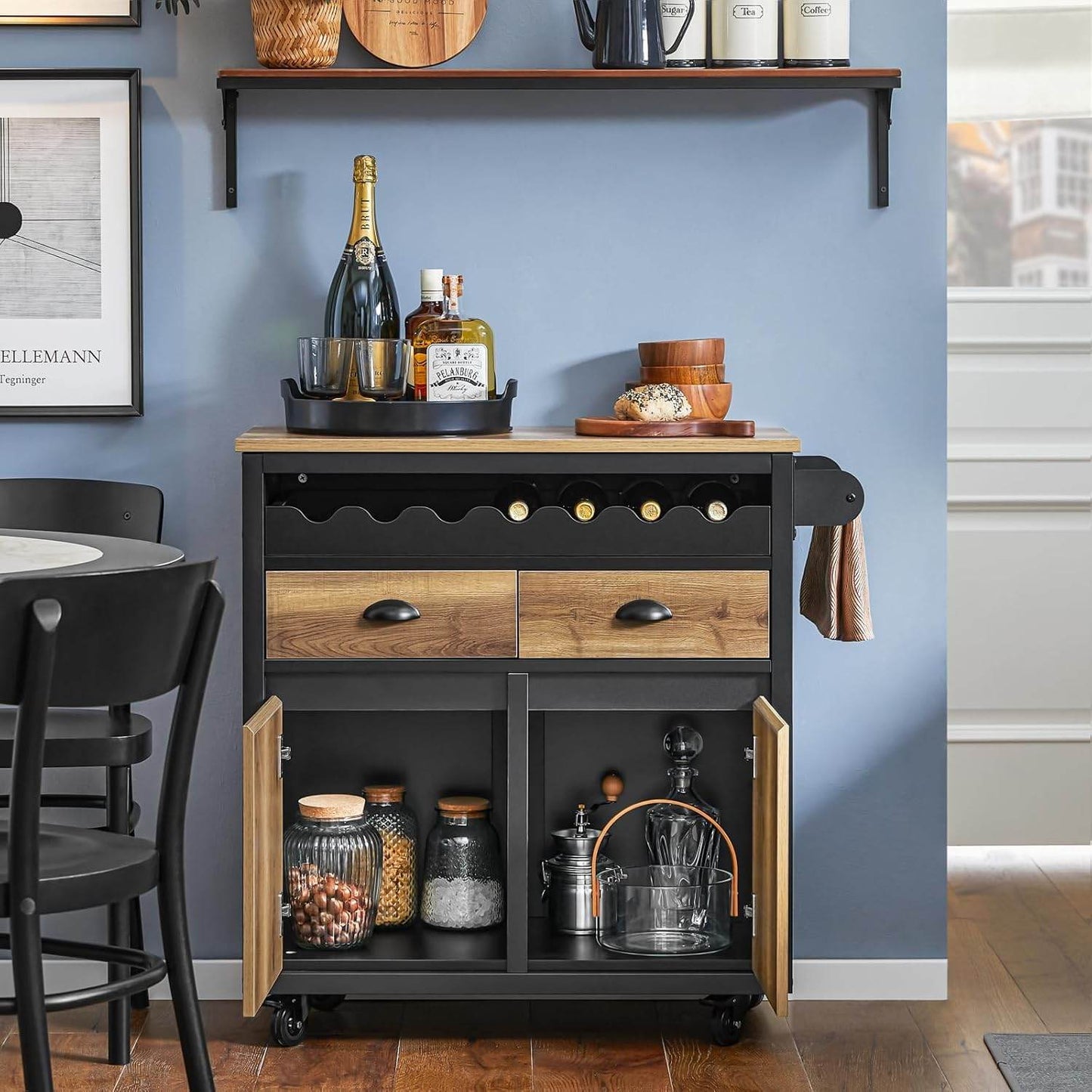 Küchenwagen Mit Flaschenablage | Servierwagen | Kücheninsel | Vintagebraun - Palo24