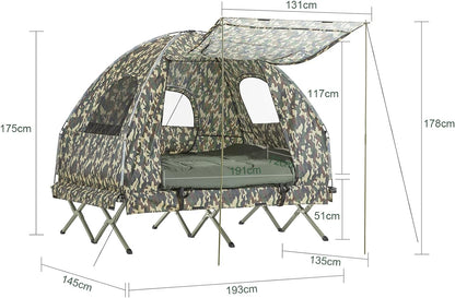 4in1-Zelt Mit Vorzelt Für 2 Personen Wurfzelt Feldbett Mit Campingliege Tarnfarbe