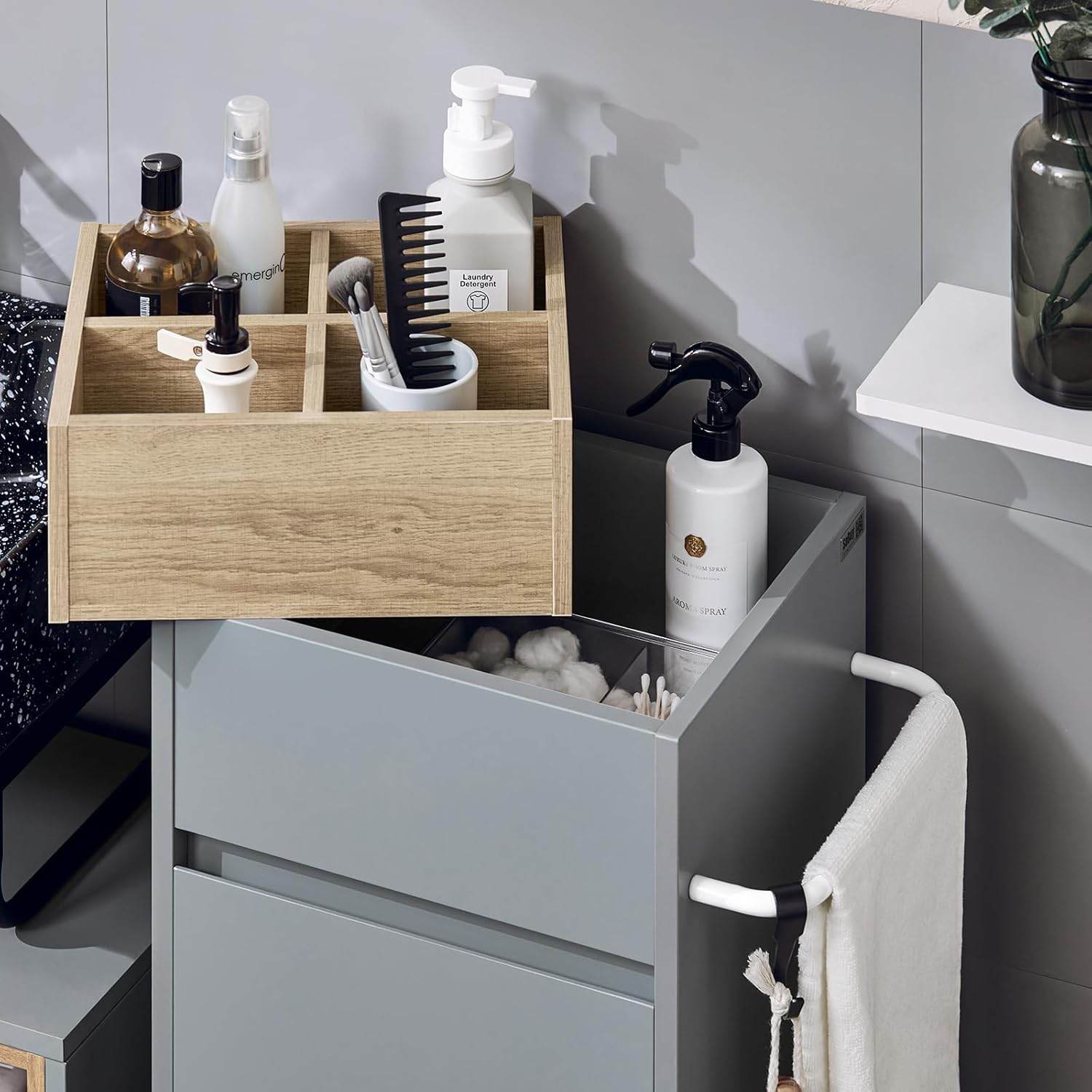 Wäscheschrank mit ausklappbarem Wäschesack | Wäschesammler | Wäschekorb | Dunkelgrau - Palo24