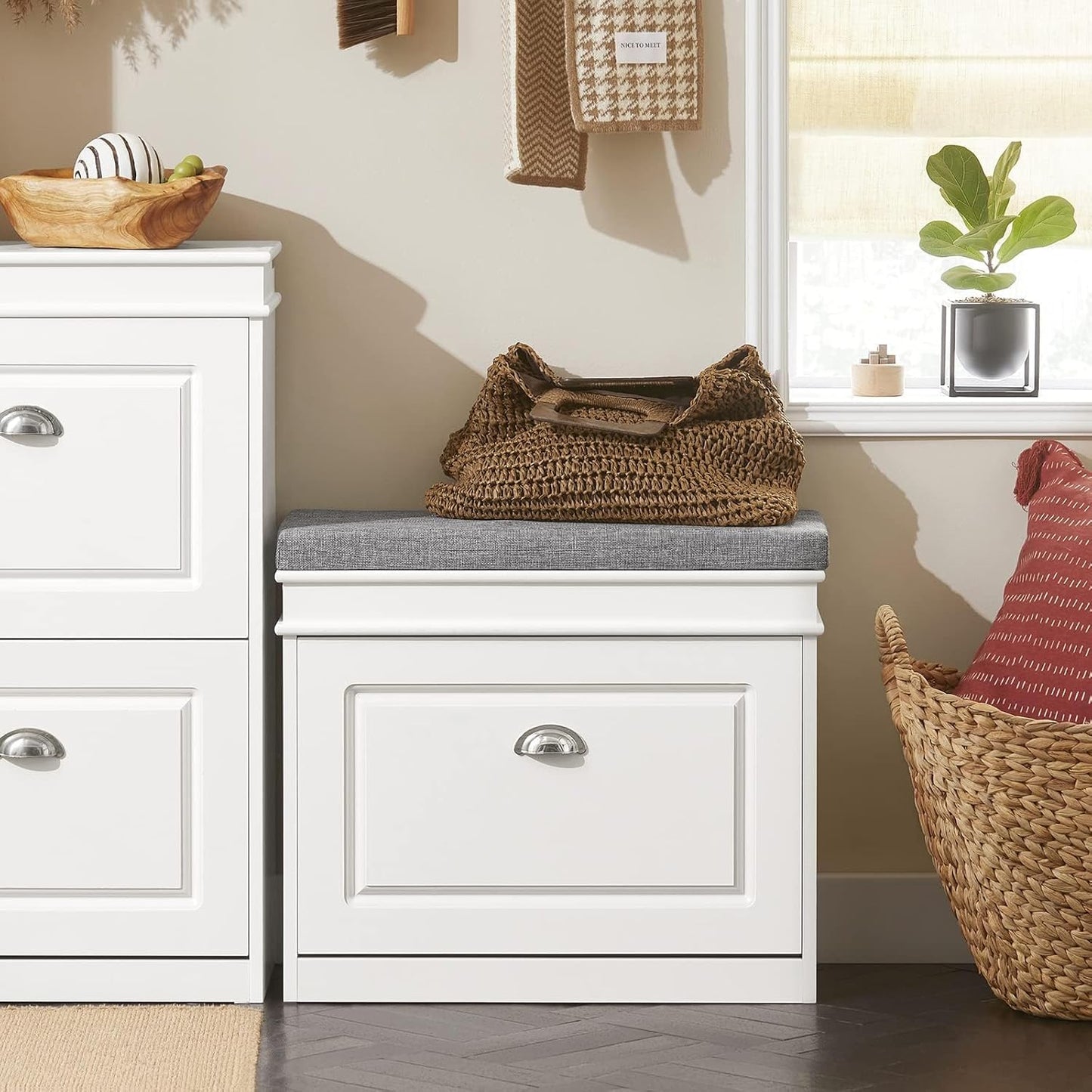 Schuhkipper | Schuhbank mit Klappe | Schuhschrank Weiss