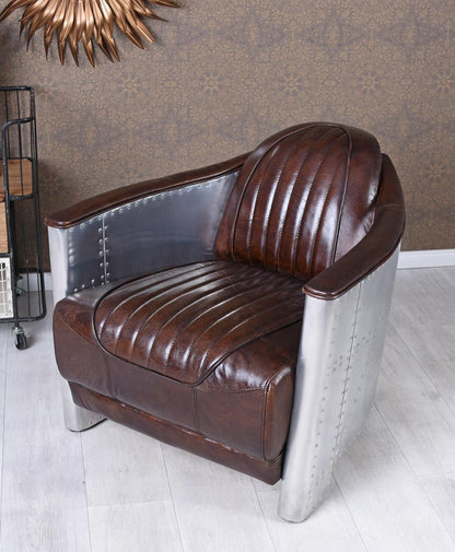 Ledersessel Flugzeug Design Clubsessel Leder & Metall gepolster Sessel Aviator - Palo24