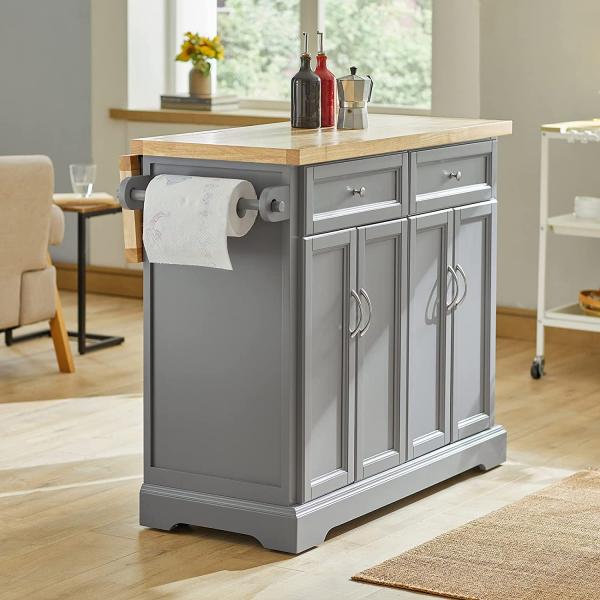 Kücheninsel | Küchenwagen mit erweiterbarer Arbeitsfläche | Küchenschrank grau