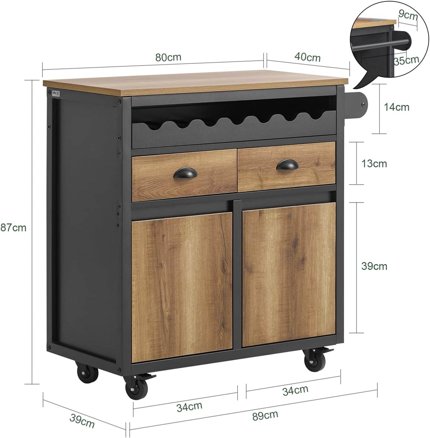 Küchenwagen Mit Flaschenablage | Servierwagen | Kücheninsel | Vintagebraun - Palo24