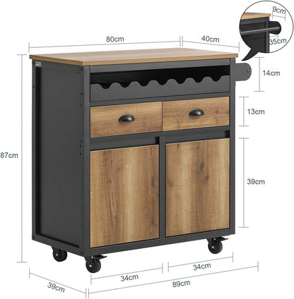 Küchenwagen Mit Flaschenablage | Servierwagen | Kücheninsel | Vintagebraun - Palo24