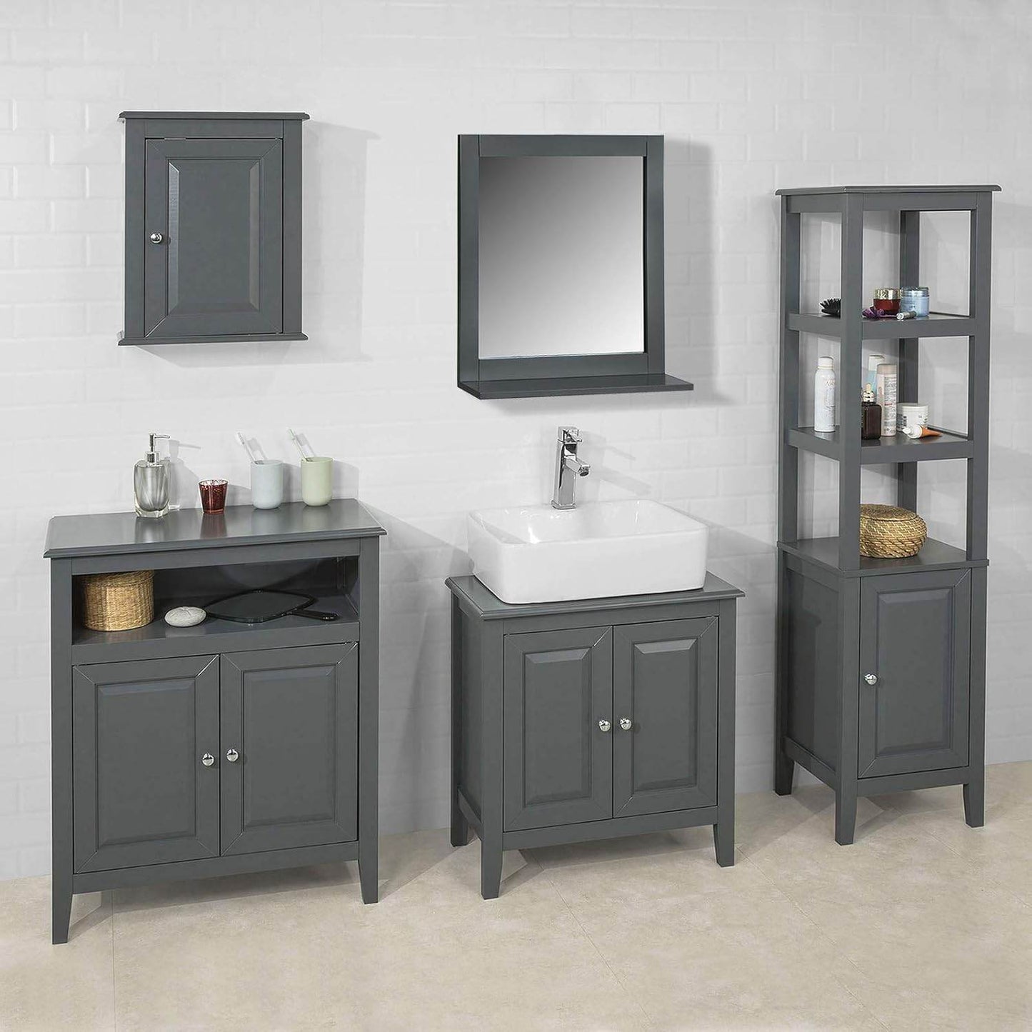 Waschbeckenunterschrank Dunkelgrau | Badezimmerschrank | Landhaus | FRG202-DG - Palo24