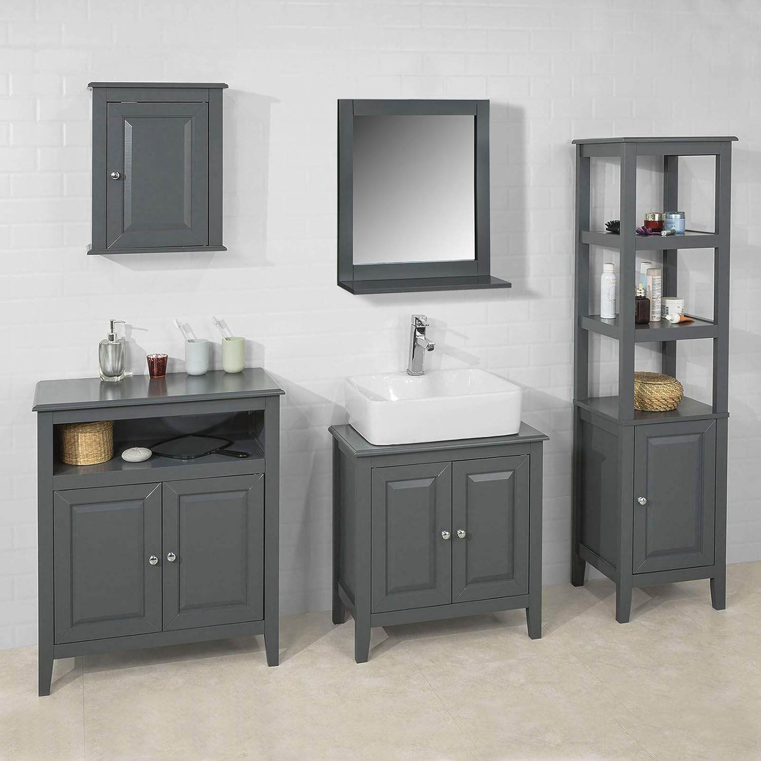 Waschbeckenunterschrank Dunkelgrau | Badezimmerschrank | Landhaus | FRG202-DG - Palo24