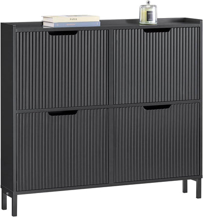 Schuhkipper mit 4 Klappen | Schuhschrank schmal | Schuhkommode Schwarz - Palo24