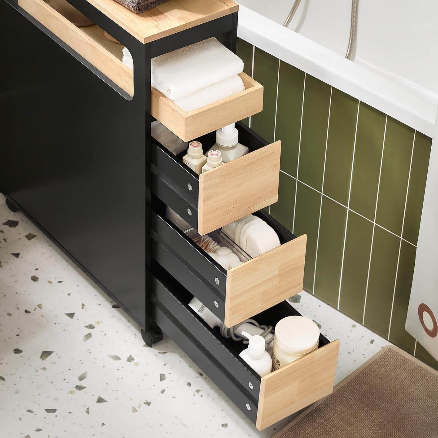 Nischenregal mit 3 Schubladen | Küchenregal schmales | Nischenwagen | BZR54-SCH - Palo24