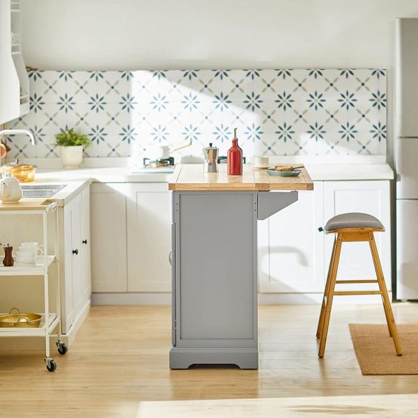 Kücheninsel | Küchenwagen mit erweiterbarer Arbeitsfläche | Küchenschrank grau