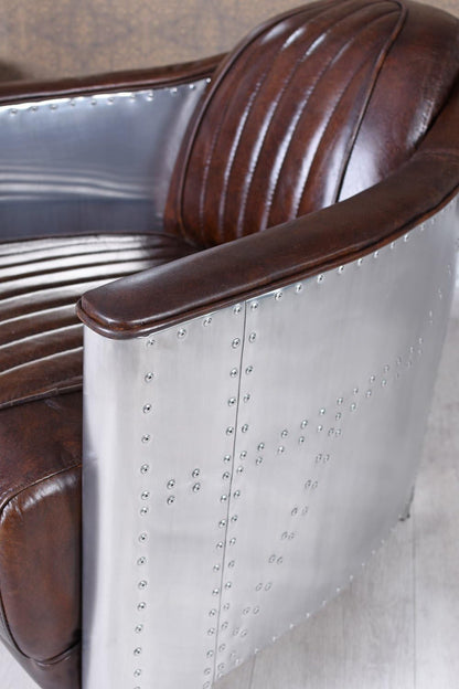 Ledersessel Flugzeug Design Clubsessel Leder & Metall gepolster Sessel Aviator - Palo24