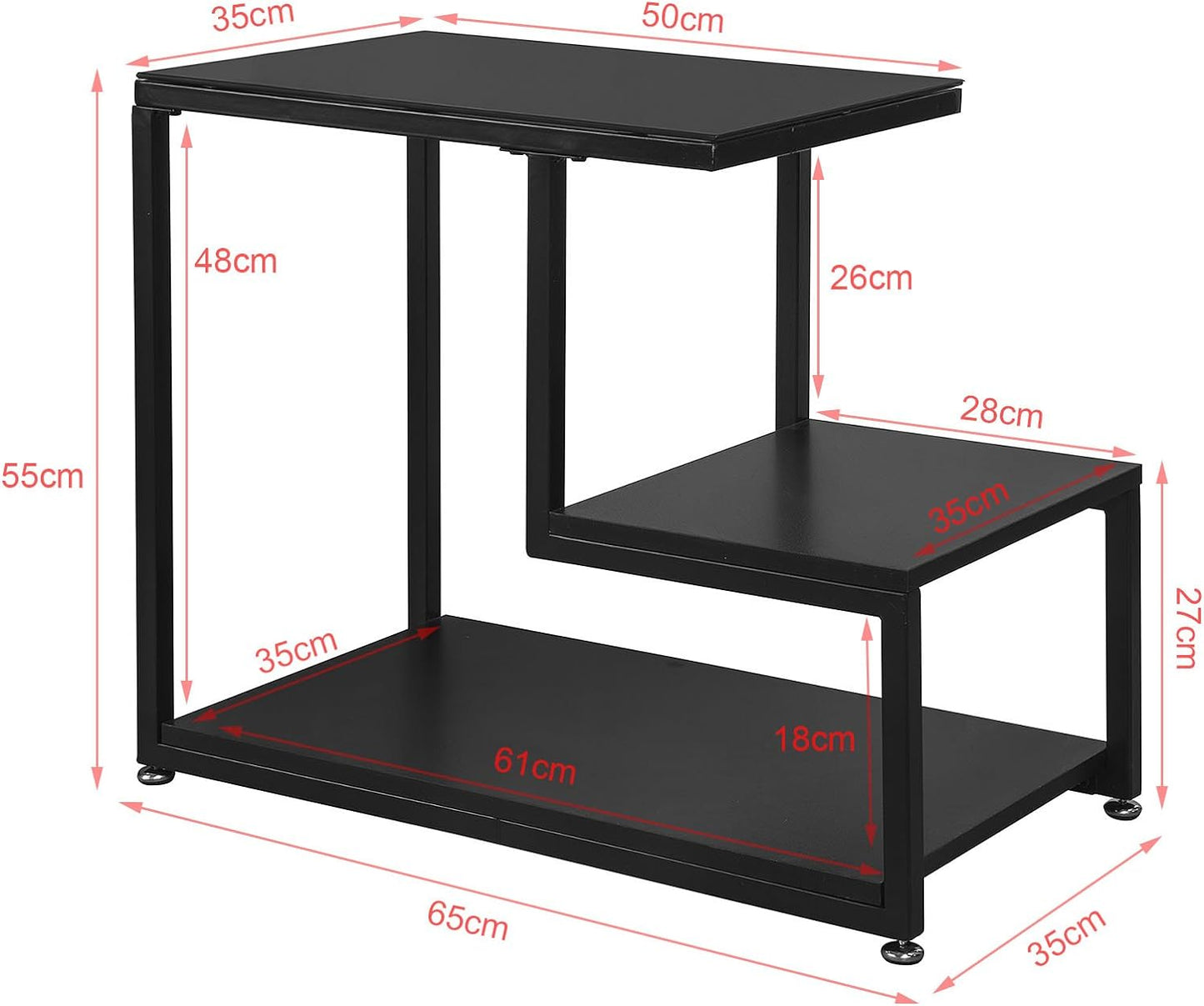 Beistelltisch | Glastisch | Couchtisch Schwarz | FBT65-SCH