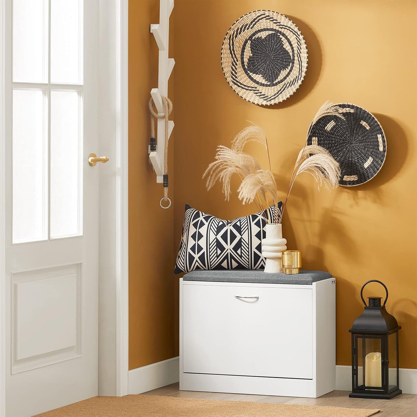 Schuhkipper | Schuhbank mit Schuhregal | Weiss FSR16-K-W