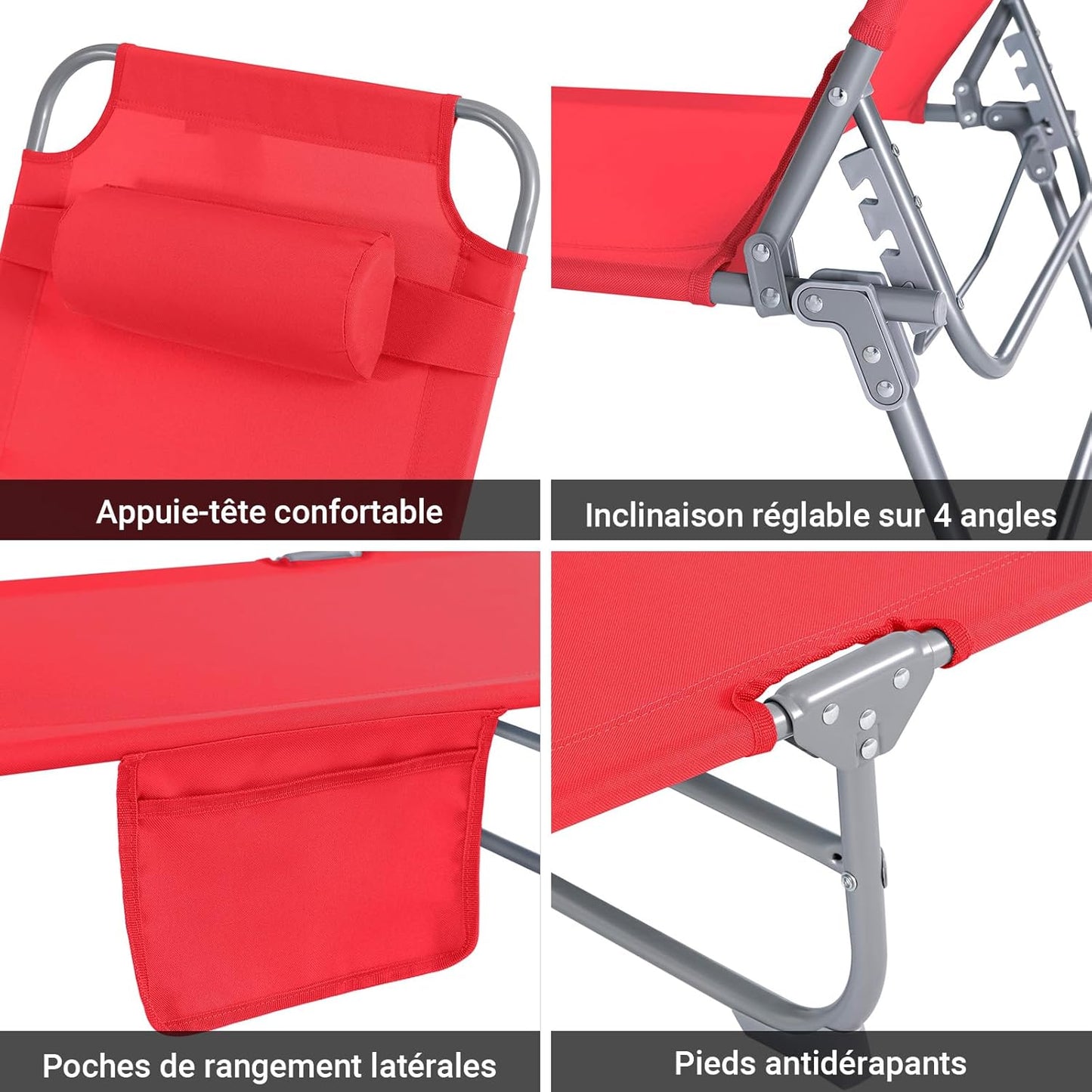 Strandliege | Gartenliege | Sonnenliege klappbar | Rot | OGS35-R