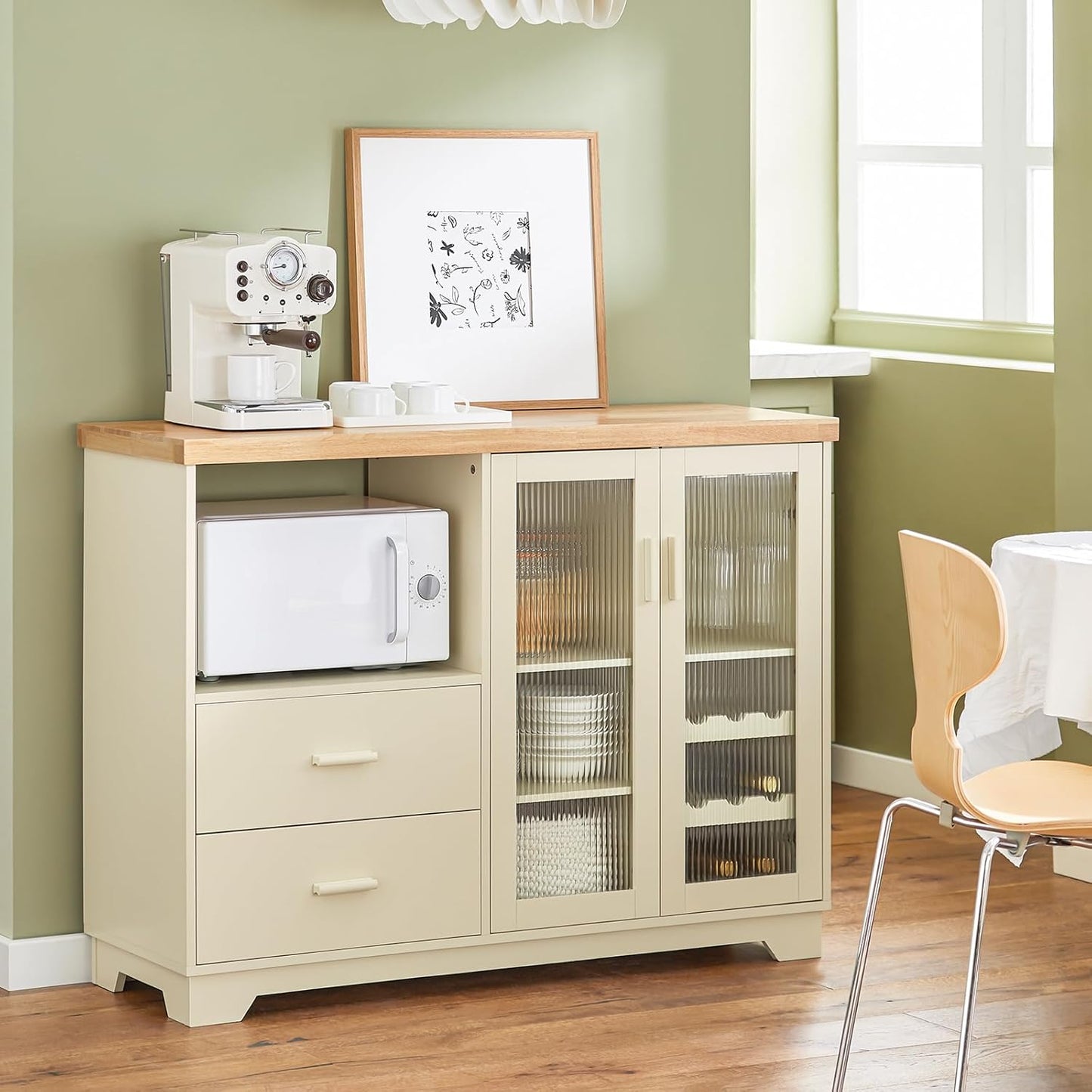 Sideboard mit 2 Glastüren | Küchenschrank | Kommode | Flurschrank | Beige | FSB81-MI - Palo24