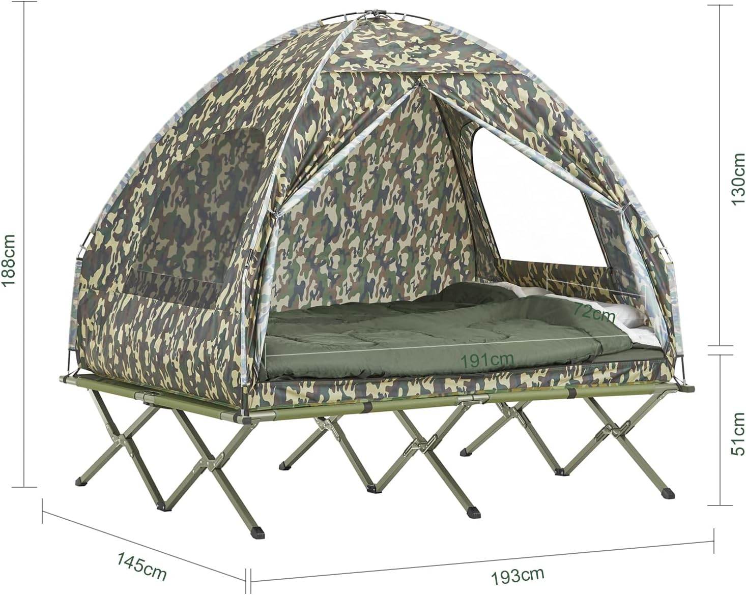 4in1-Zelt Für 2 Personen Wurfzelt Feldbett Mit Campingliege Tarnfarbe - Palo24