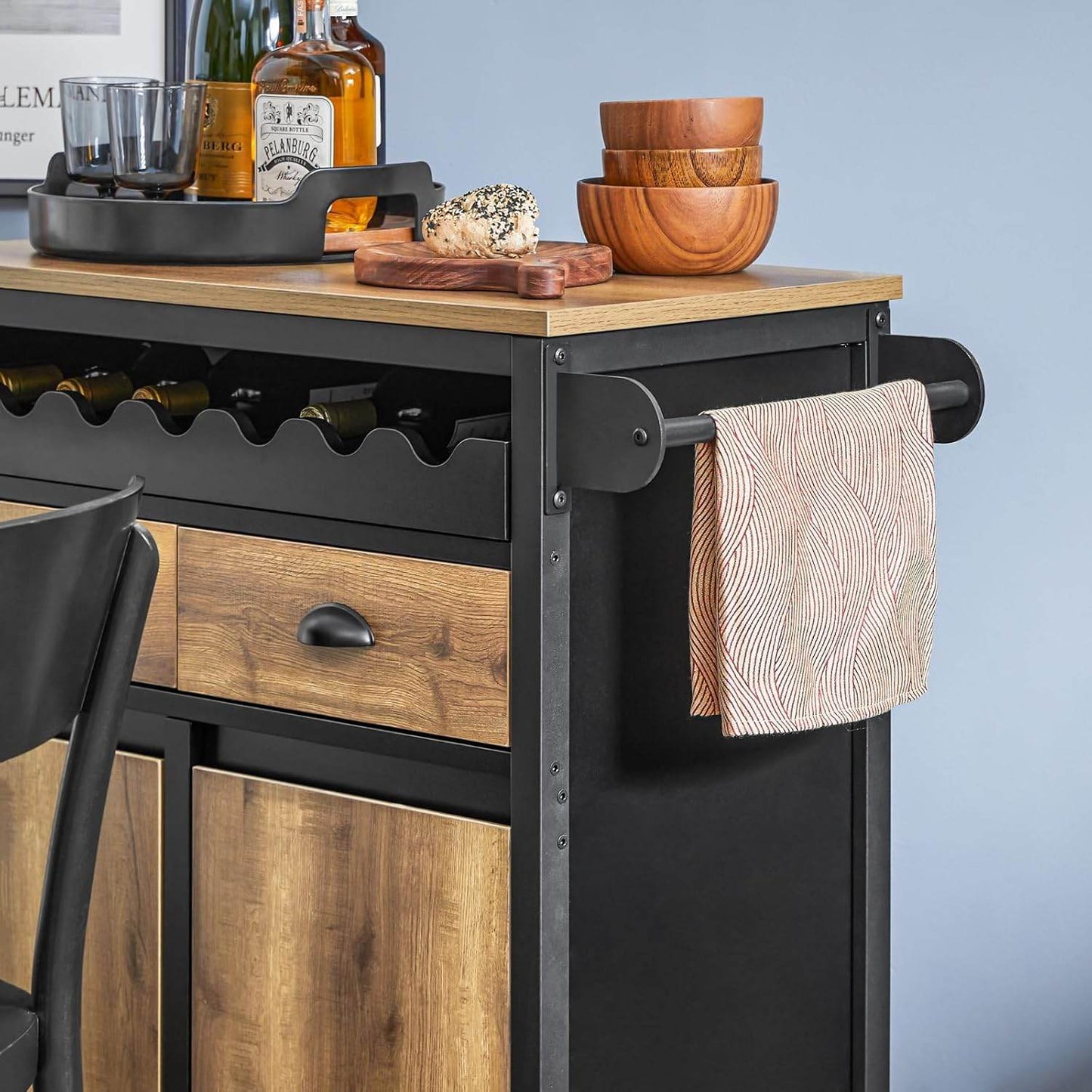 Küchenwagen Mit Flaschenablage | Servierwagen | Kücheninsel | Vintagebraun - Palo24