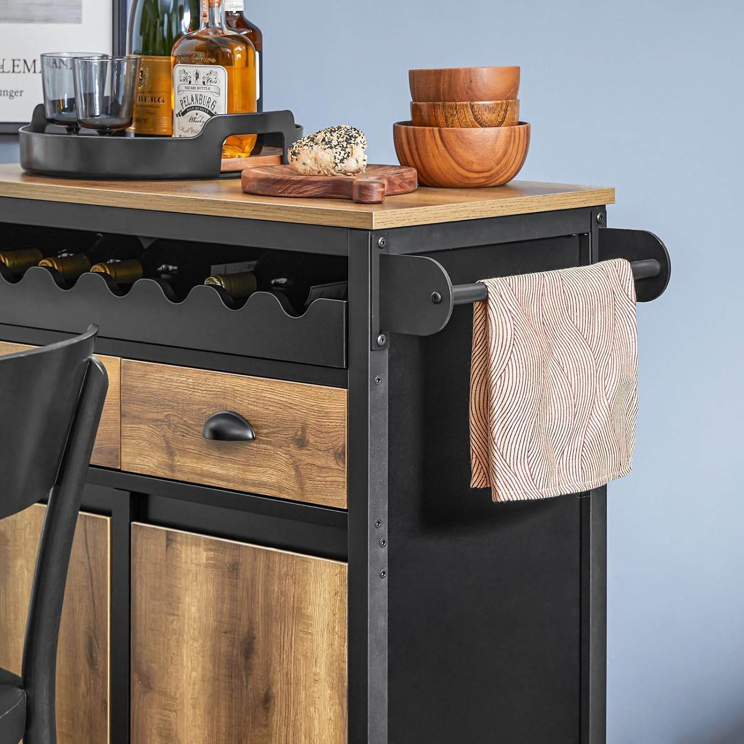 Küchenwagen Mit Flaschenablage | Servierwagen | Kücheninsel | Vintagebraun - Palo24