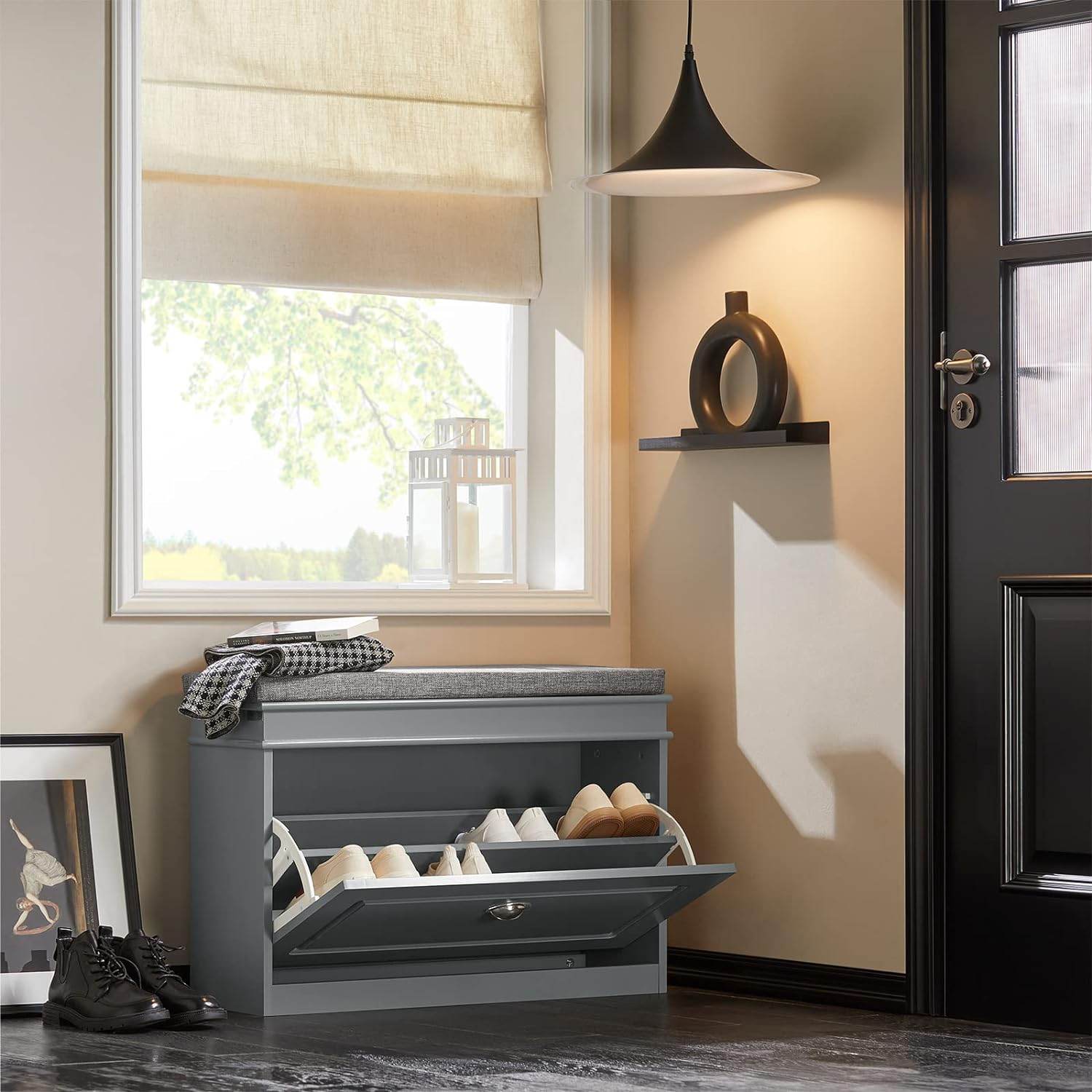 Schuhkipper | Schuhbank | Sitzbank | Schuhkommode | Schuhschrank Hellgrau | FSR82-L-HG - Palo24