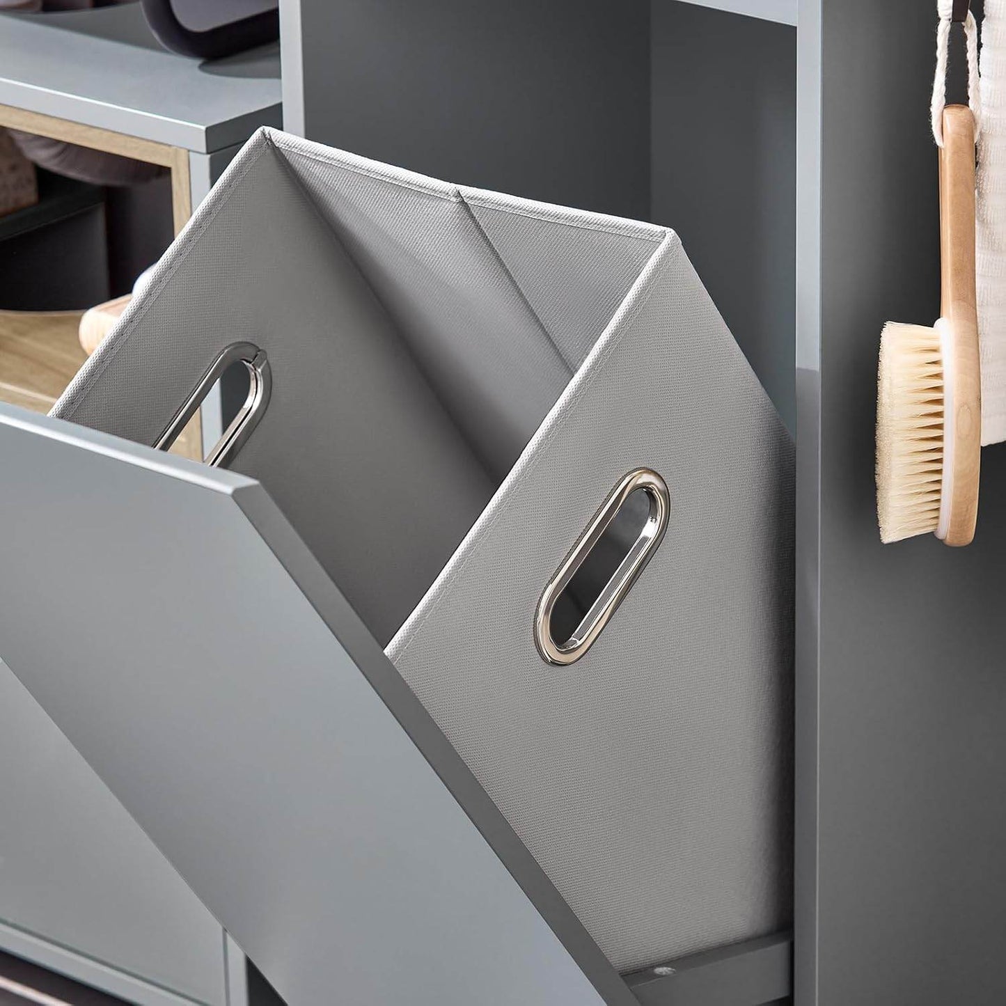 Wäscheschrank mit ausklappbarem Wäschesack | Wäschesammler | Wäschekorb | Dunkelgrau - Palo24