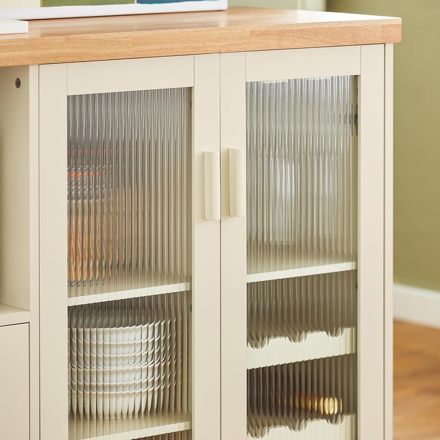 Sideboard mit 2 Glastüren | Küchenschrank | Kommode | Flurschrank | Beige | FSB81-MI - Palo24