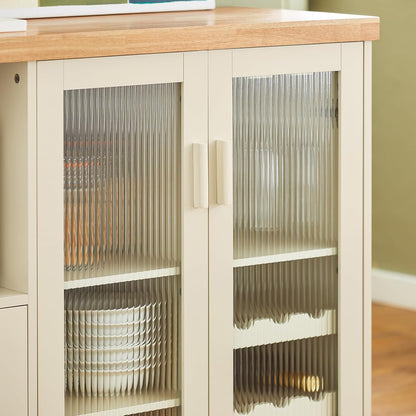 Sideboard mit 2 Glastüren | Küchenschrank | Kommode | Flurschrank | Beige | FSB81-MI - Palo24