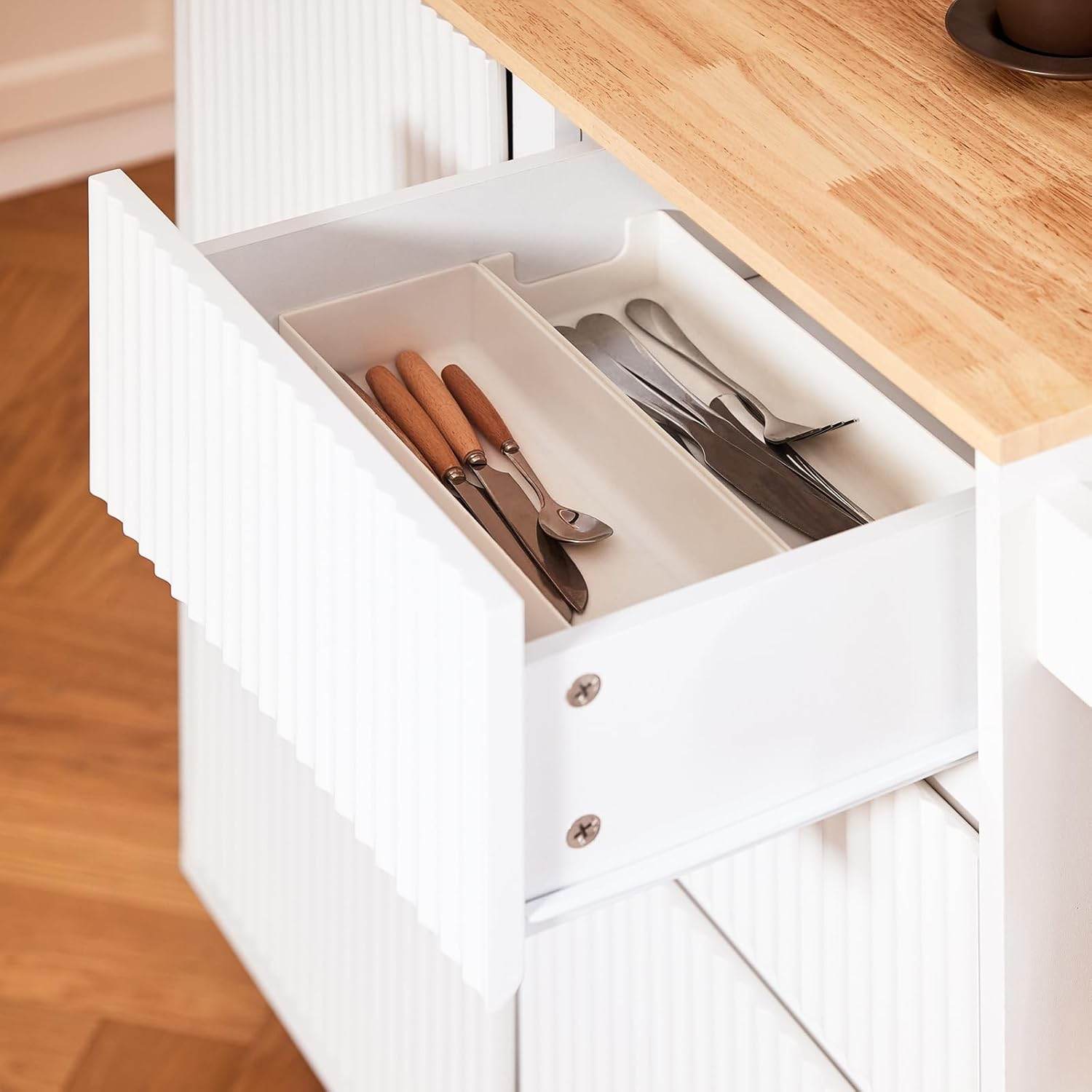 Design Kücheninsel | Servierwagen Weiß | Küchenwagen mit Arbeitsplatte - Palo24