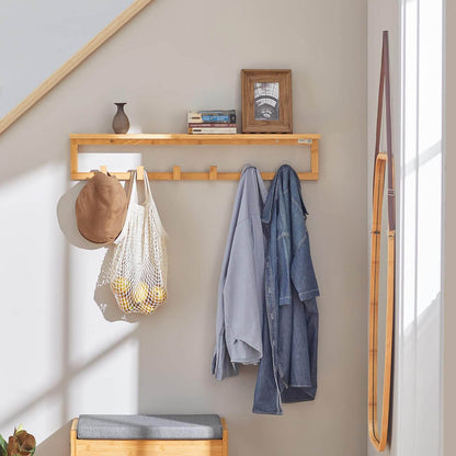 Wandgarderobe mit 6 Kleiderhaken | Flurgarderobe Bambus | FHK06-N - Palo24