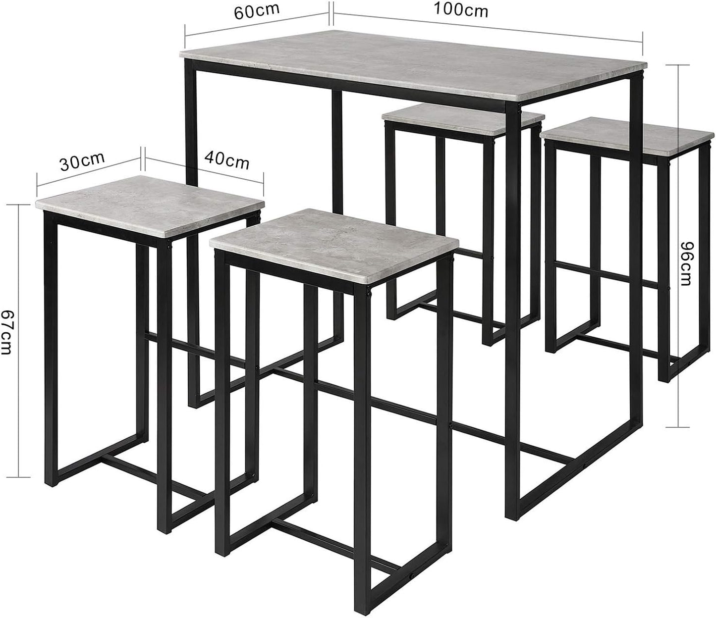 Bartisch mit 4 Hockern | Bartisch set | Stehtisch | 5-teilig | grau | OGT15-HG