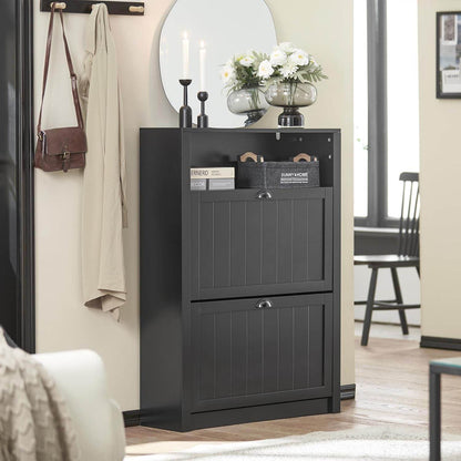 Schuhkipper | Schuhschrank mit 2 Klappen | Schuhkommode Schwarz - Palo24