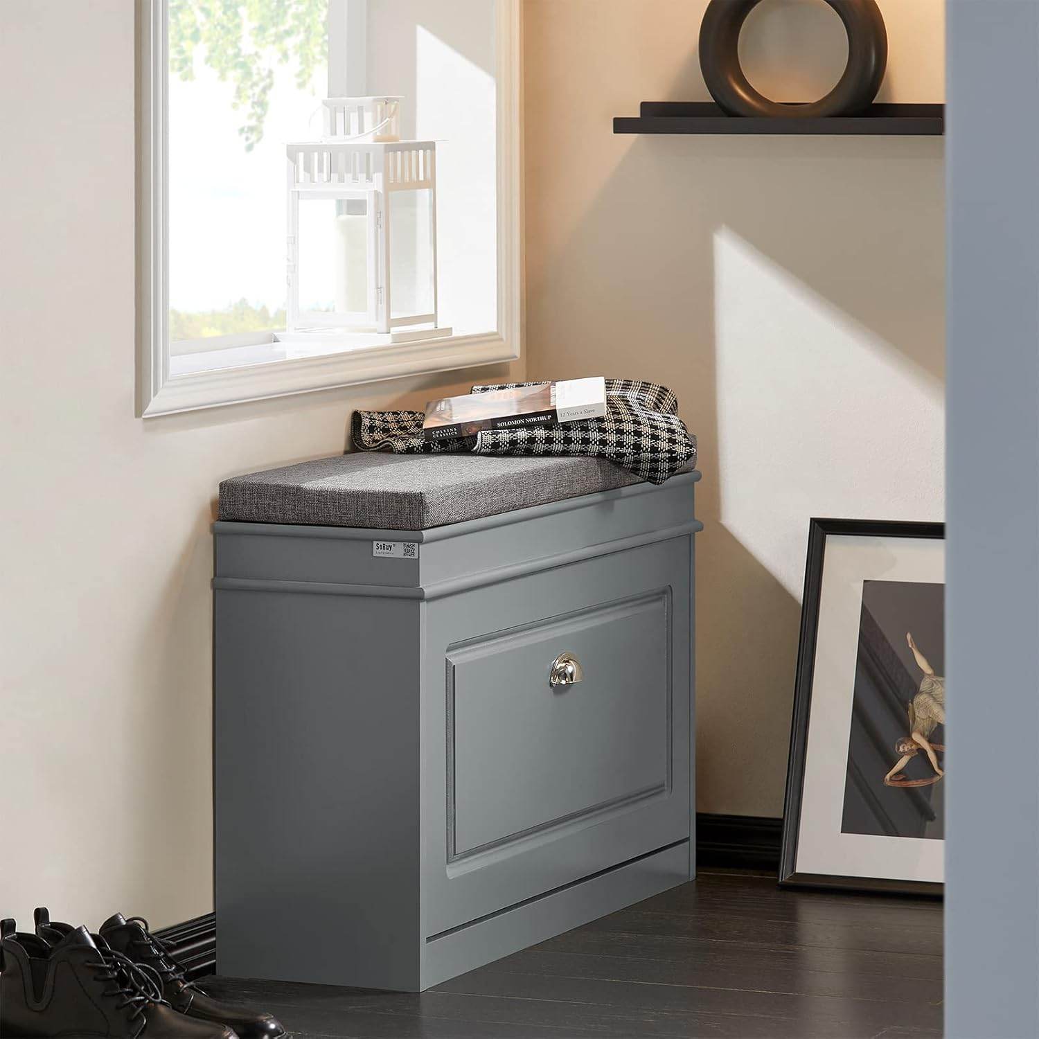 Schuhkipper | Schuhbank | Sitzbank | Schuhkommode | Schuhschrank Hellgrau | FSR82-L-HG - Palo24