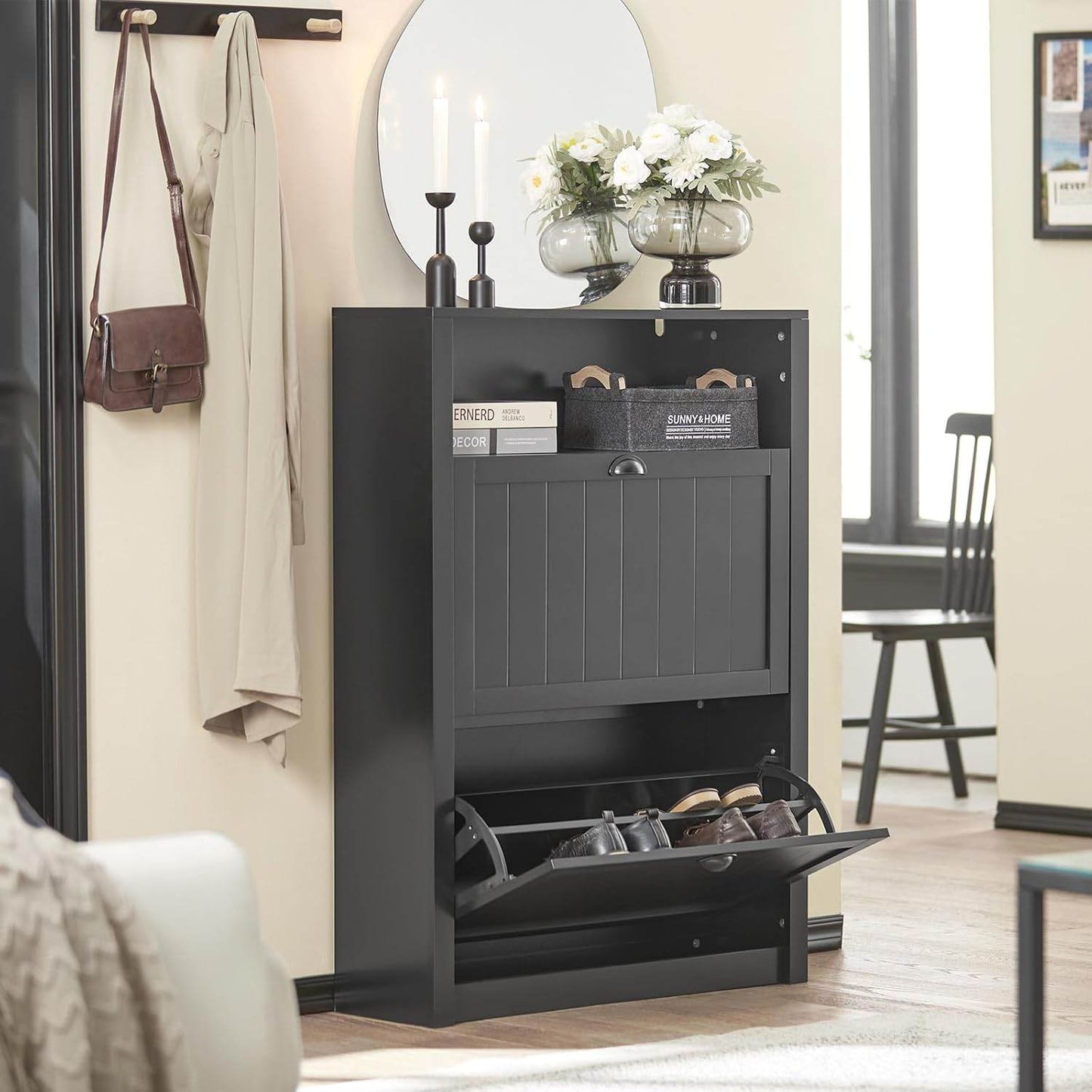 Schuhkipper | Schuhschrank mit 2 Klappen | Schuhkommode Schwarz - Palo24