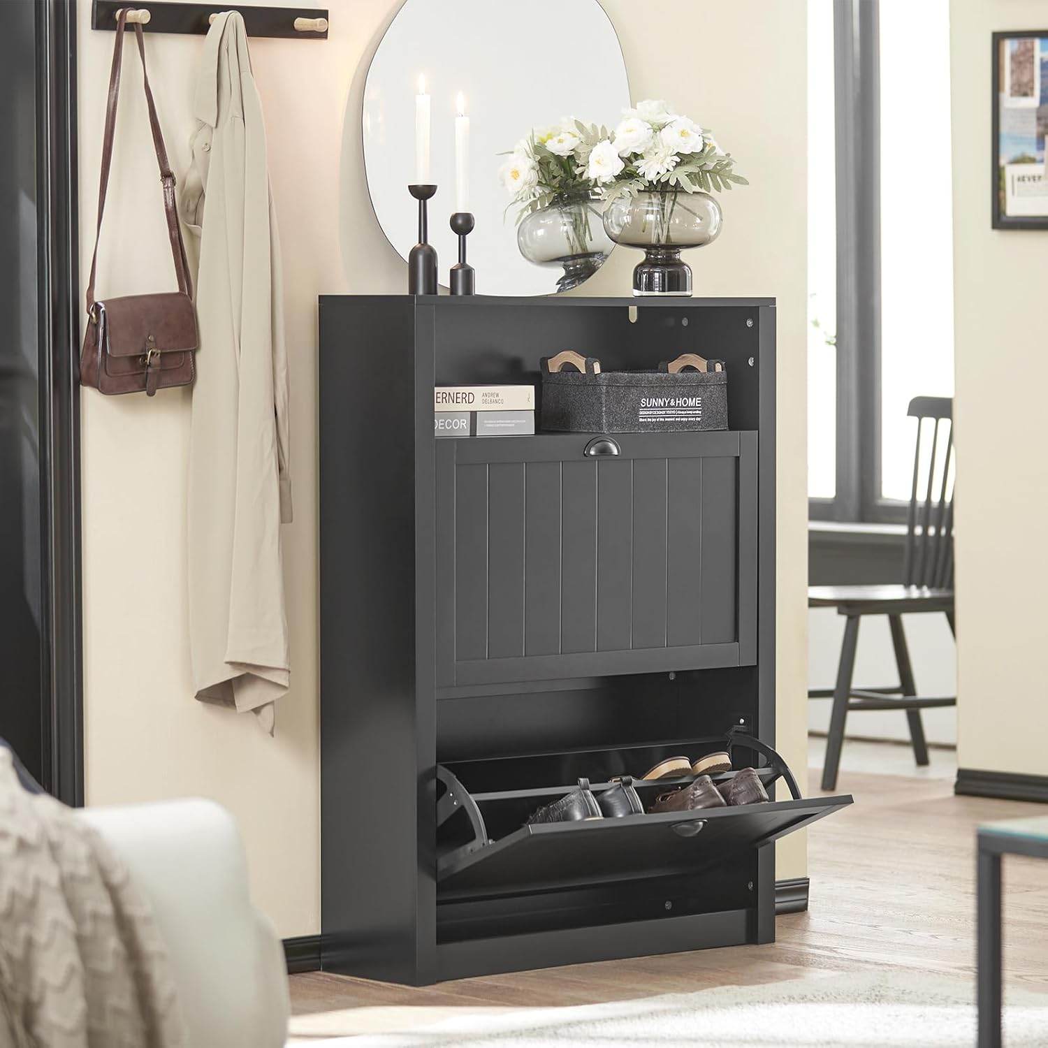 Schuhkipper | Schuhschrank mit 2 Klappen | Schuhkommode Schwarz - Palo24